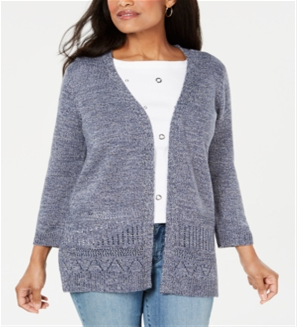 Karen Scott Women's Pointelle Marled Cardigan Red Size XL