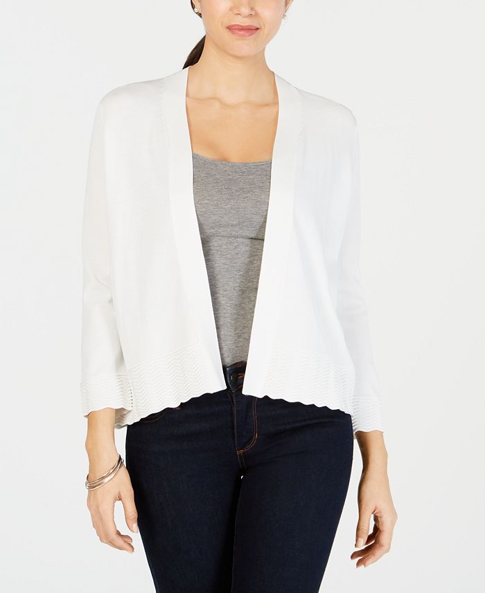 Charter Club Women's Textured Knit Open Cardigan White Size Small