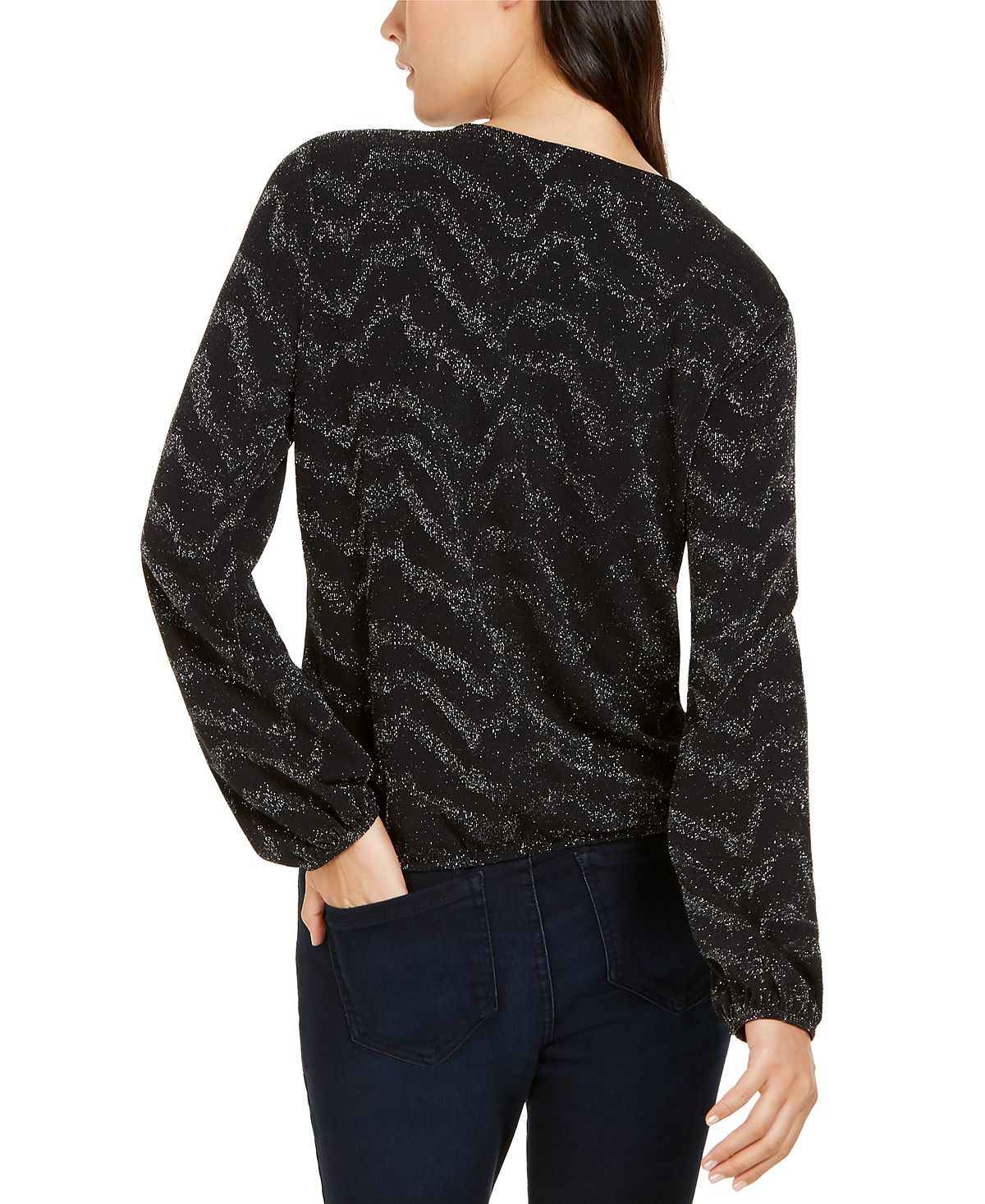 INC International Concepts Women's Metallic Surplice Top Black Size Small