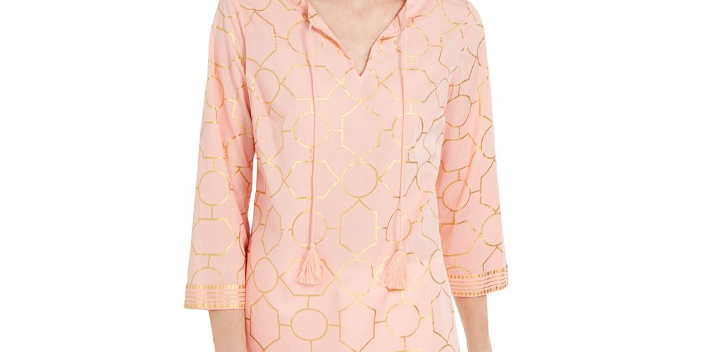 Charter Club Women's Cotton Printed Tunic Orange Size Petite S