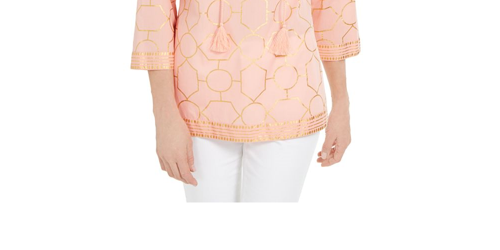 Charter Club Women's Cotton Printed Tunic Orange Size Petite S