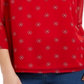 Charter Club Women's Printed Split Neck Bell Sleeve Top Red Size Petite L