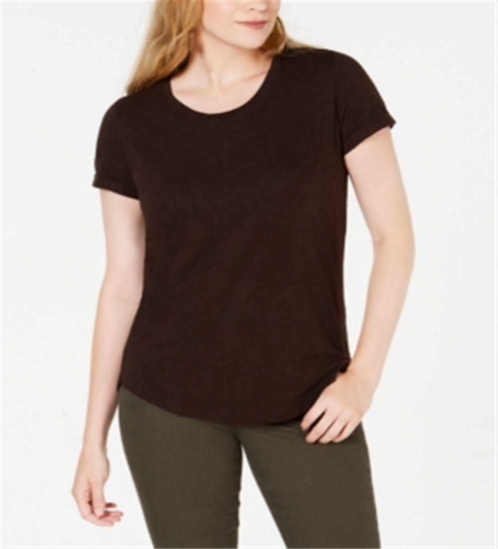 Style & Co Women's Cotton Crew-Neck T-Shirt Brown Size X-Small