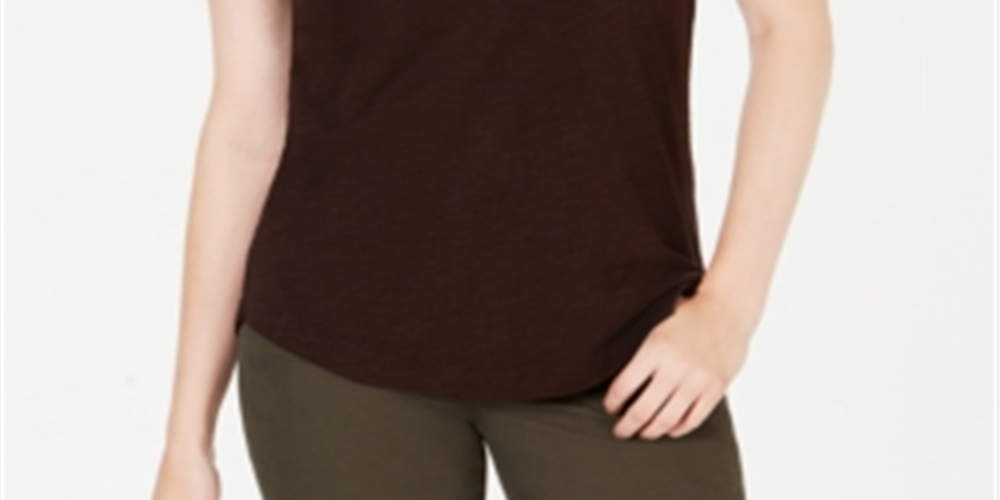 Style & Co Women's Cotton Crew-Neck T-Shirt Brown Size X-Small