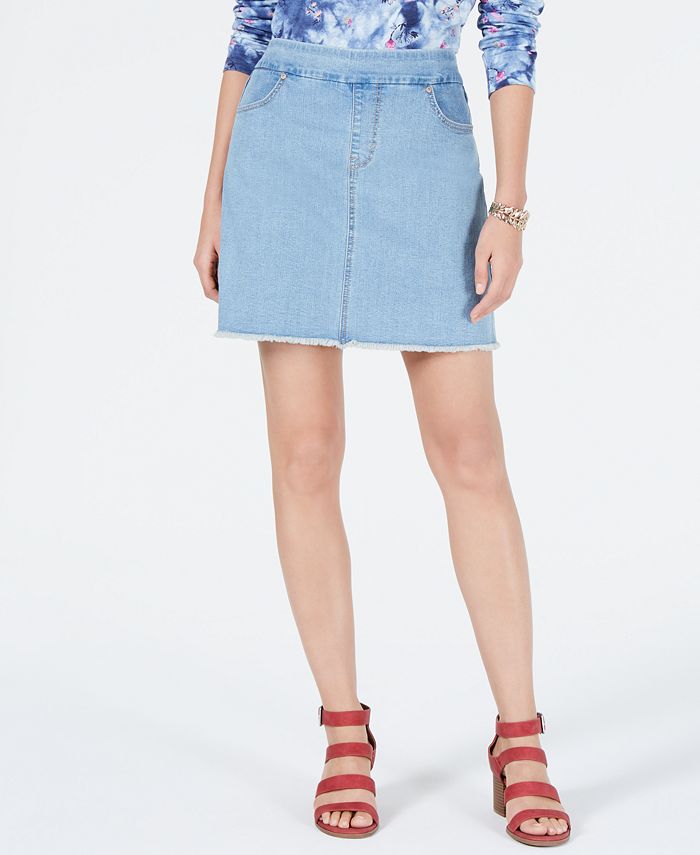 Style & Co Women's Pull on Frayed Hem Skirt Blue Size Petite S