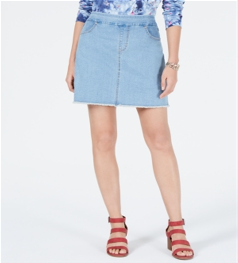 Style & Co Women's Pull on Frayed Hem Skirt Blue Size Petite S