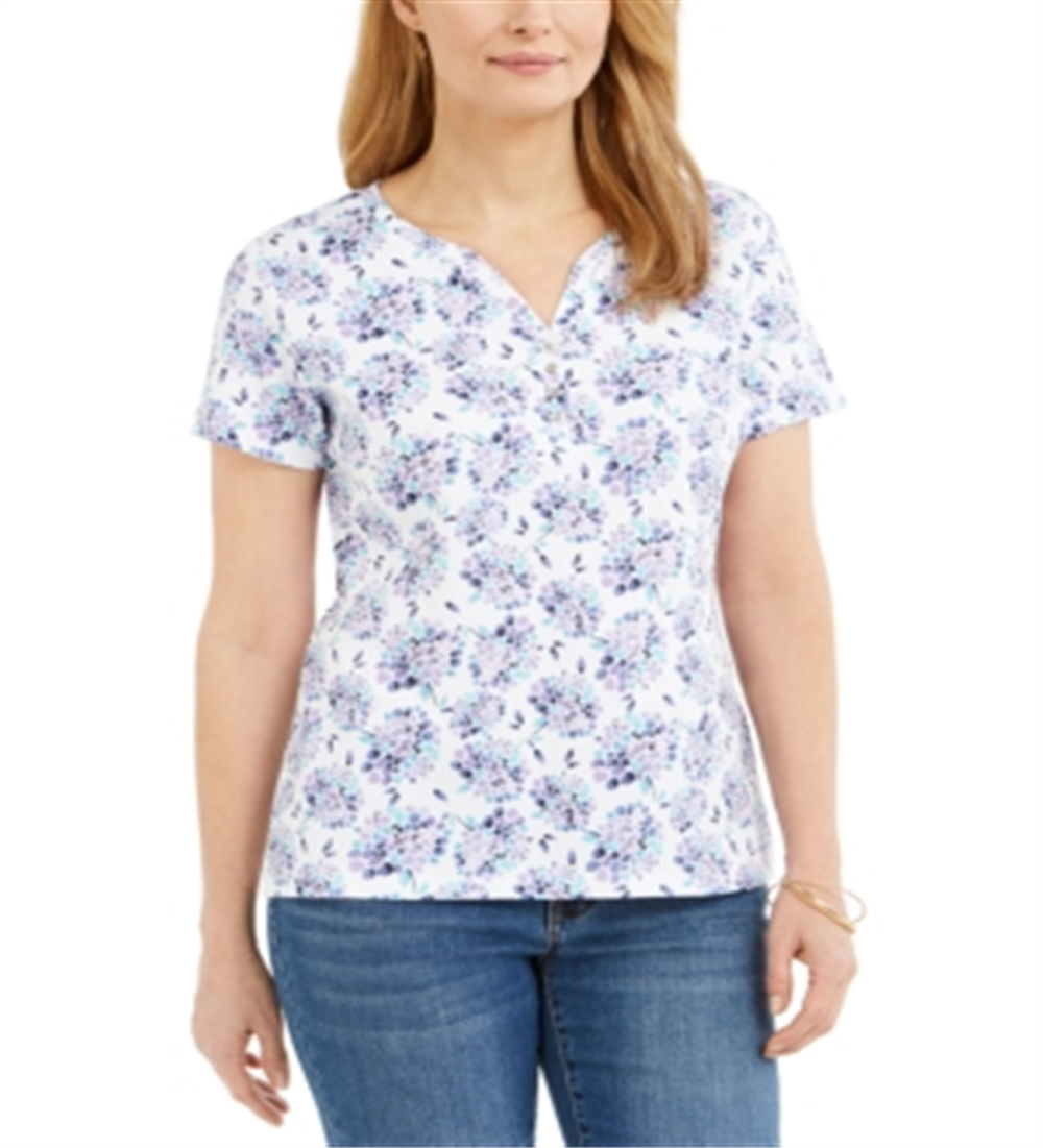 Karen Scott Women's Printed Henley Top  Purple Size Medium