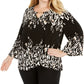 JM Collection Women's Plus Printed Top Black Size 3X