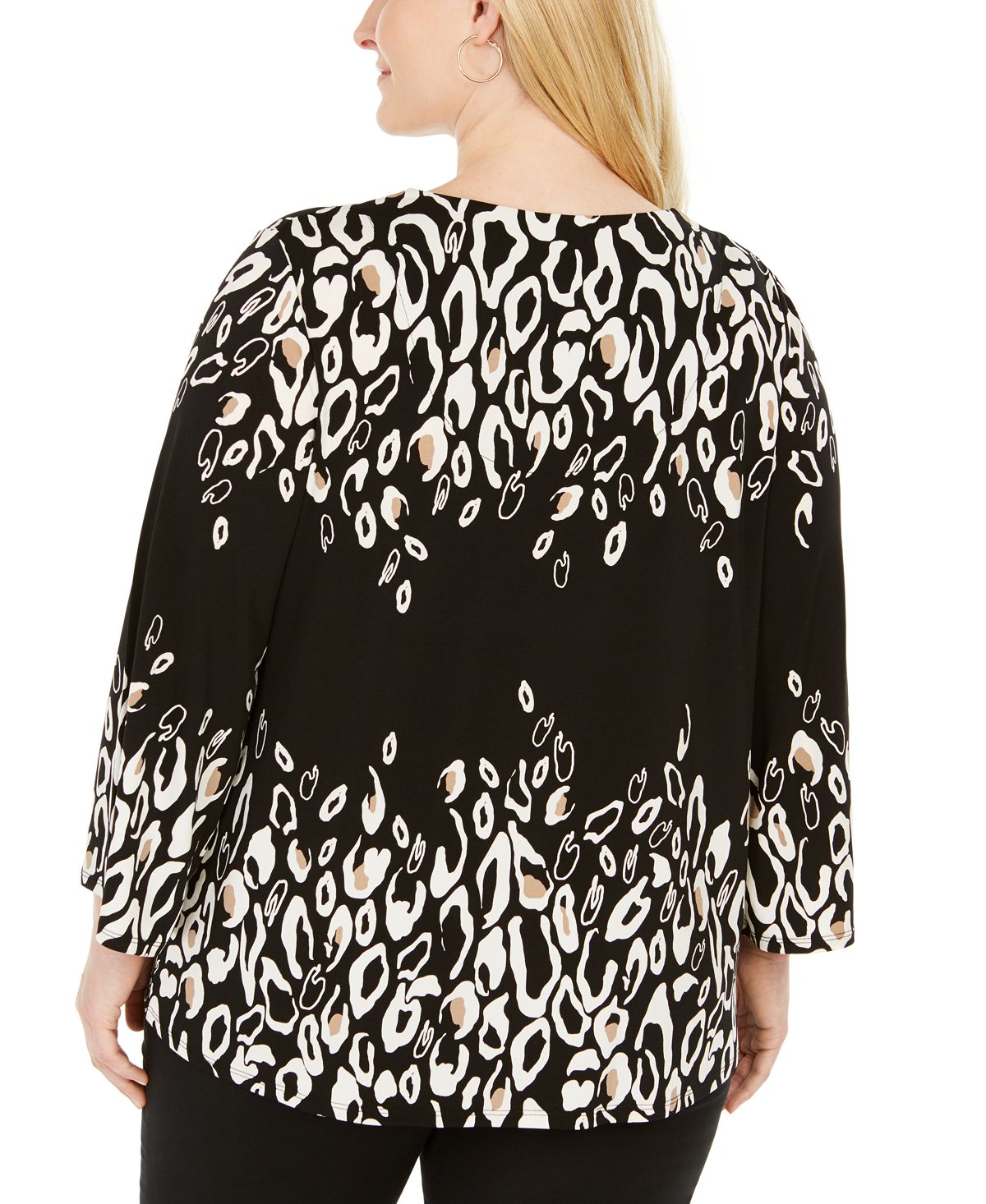 JM Collection Women's Plus Printed Top Black Size 3X