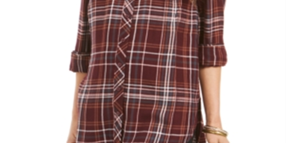 Style & Co Women's Plaid Tunic Purple Size XX-Large
