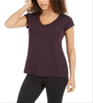 Ideology Women's Essential Heathered V Neck Pullover Top Purple Size Medium