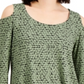 JM Collection Women's Geometric-Print Cold-Shoulder Top Green Size Small