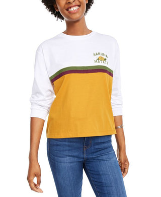 Disney Women's Juniors Hakuna Matata Colorblock Graphic T-Shirt White Size X-Large