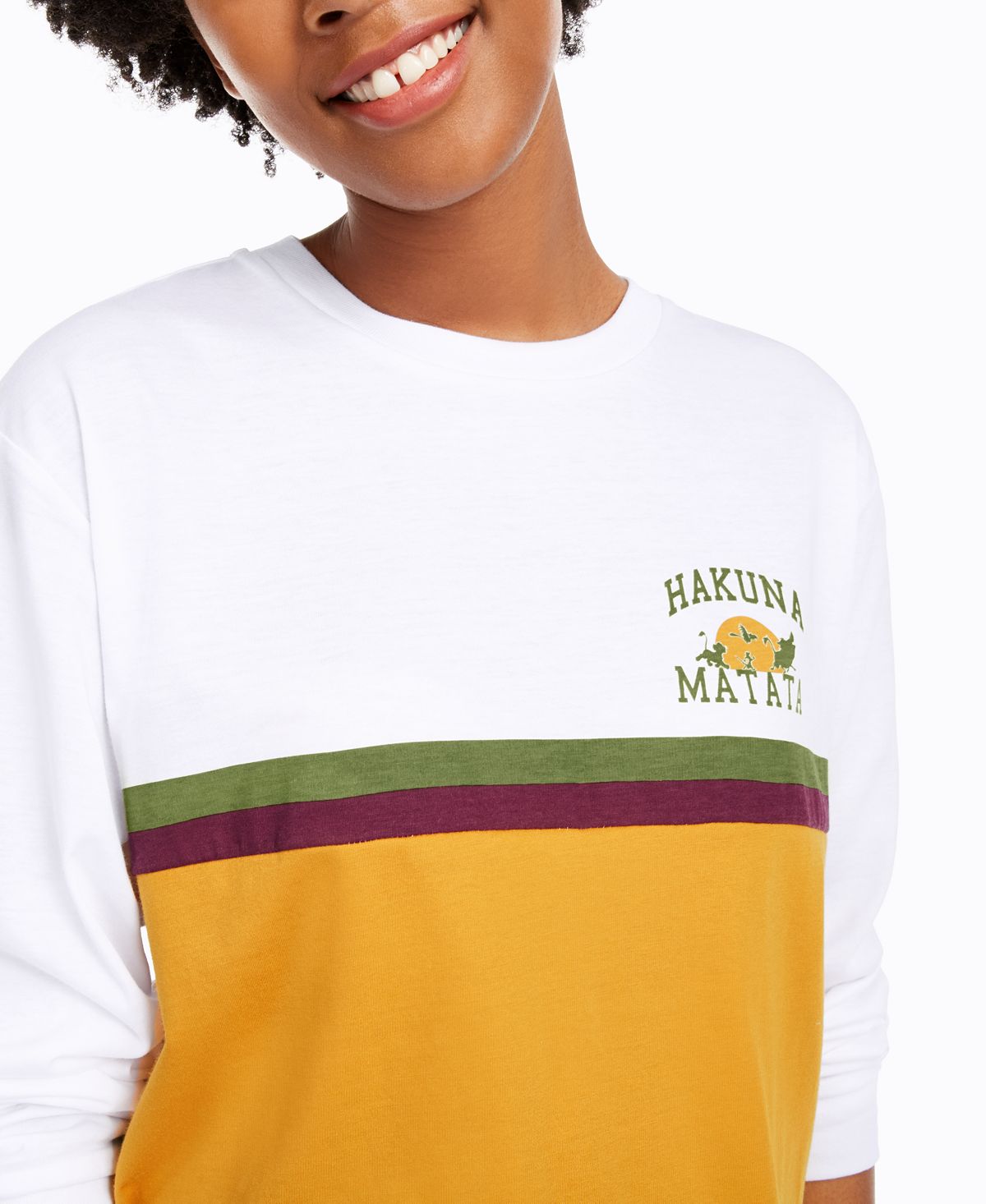 Disney Women's Juniors Hakuna Matata Colorblock Graphic T-Shirt White Size X-Large