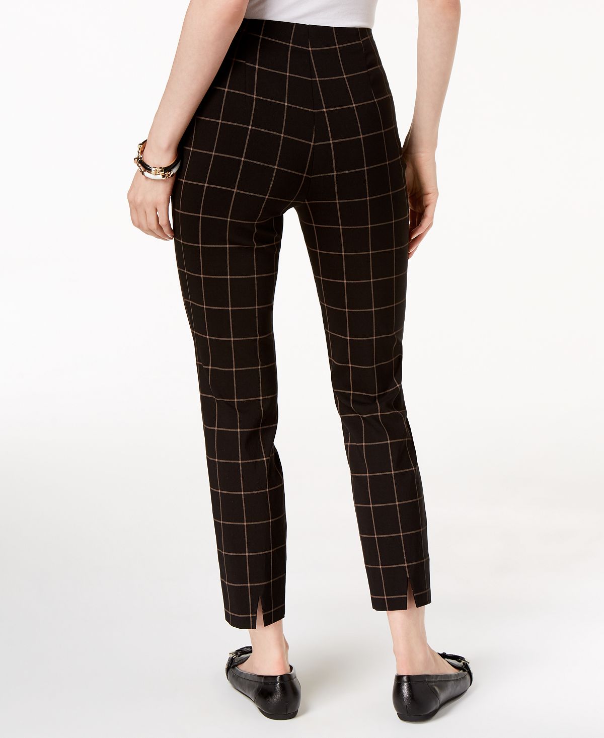 Charter Club Women's Chelsea Plaid Tummy Control Ankle Pants White Size 12