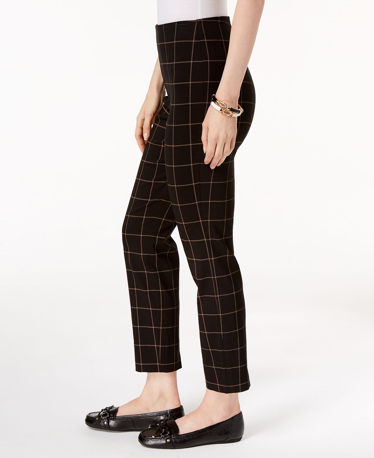 Charter Club Women's Chelsea Plaid Tummy Control Ankle Pants White Size 12