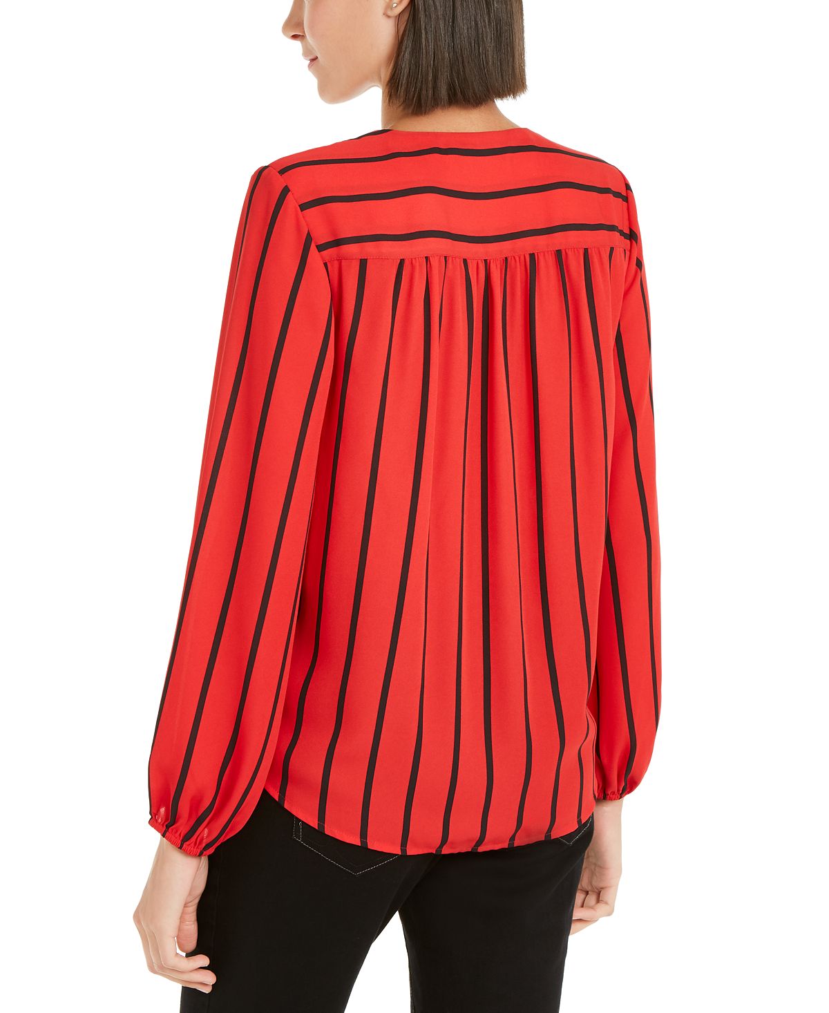 INC International Concepts Women's Striped Long Sleeve V Neck Wear to Work Top Red Size Large
