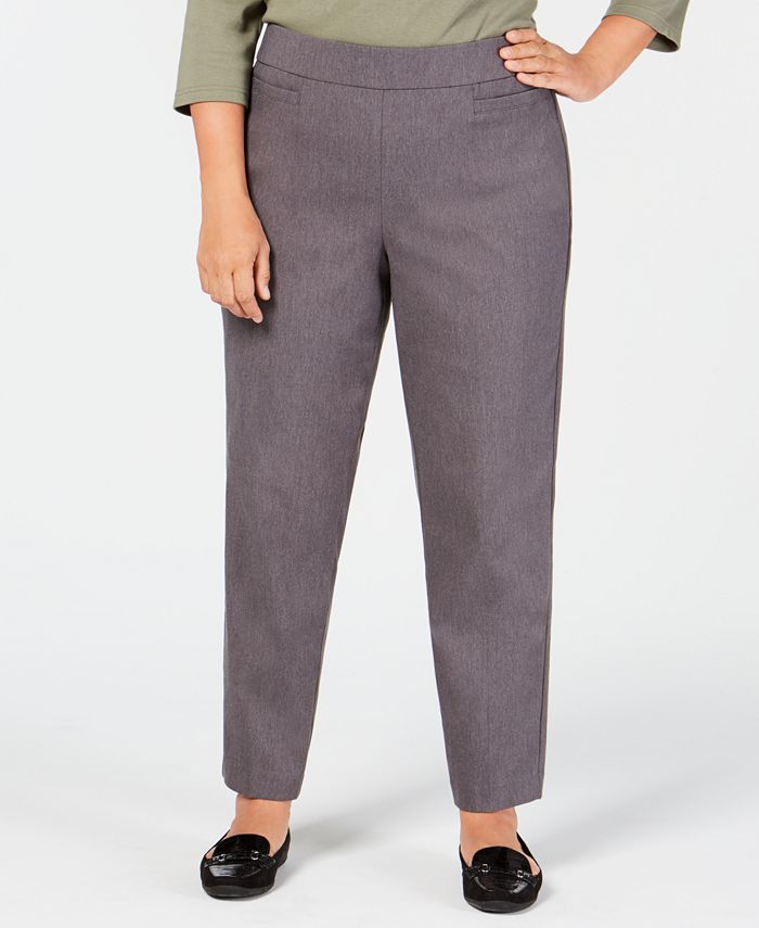 Alfred Dunner Women's Classic Allure Tummy Control Pull on Short Length Pants Gray Size 24W