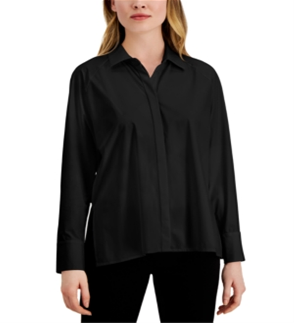 Alfani Women's Long Sleeve Collared Top Black Size Large