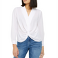 INC Women's Gathered Front Long Sleeve Collared Top  White Size Medium