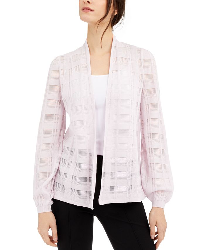 Alfani Women's Open Front Ribbed Trim Cardigan Top Pink Size Large
