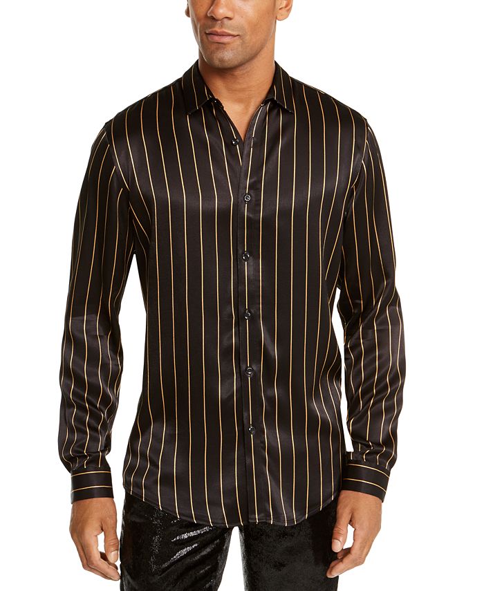 INC International Concepts Men's Striped Collared Dress Shirt Black Size XXX-Large