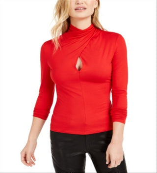 Guess Women's Maida Peek a Boo Top Red Size M