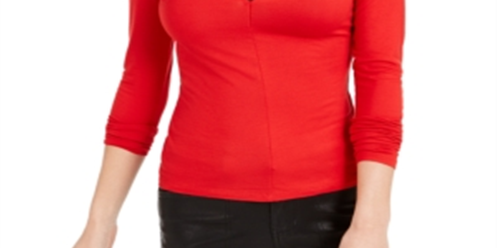 Guess Women's Maida Peek a Boo Top Red Size M