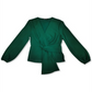 INC International Concepts Women's Tie Solid Long Sleeve V Neck Top Green Size Small