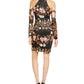 Guess Women's Cold Shoulder Floral Long Sleeve Halter Short Body Con Dress Black Size 0