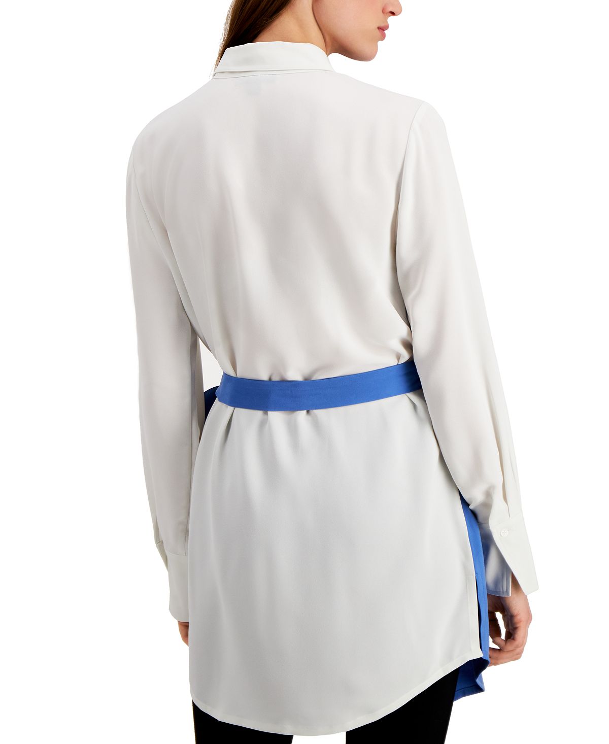 Alfani Women's Color Block Long Sleeve Collared Button up Top Blue Size Medium