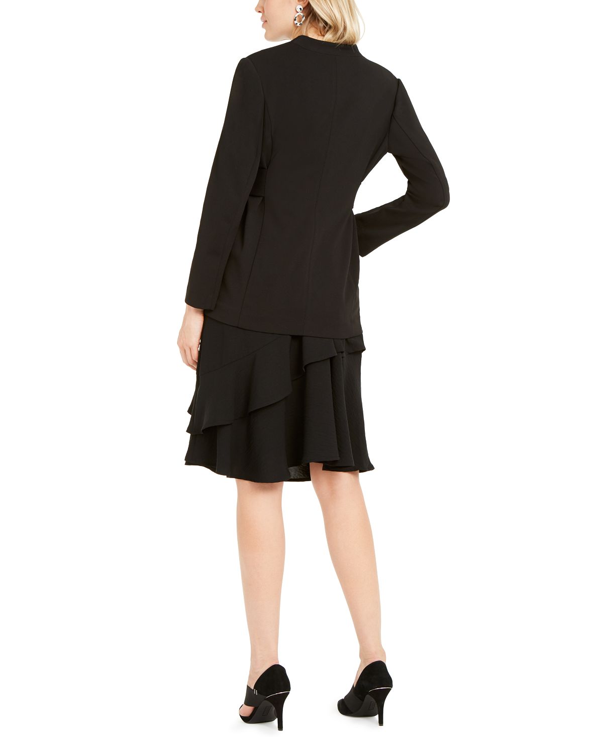 Alfani Women's Tie Waist Collarless Blazer Black Size 14