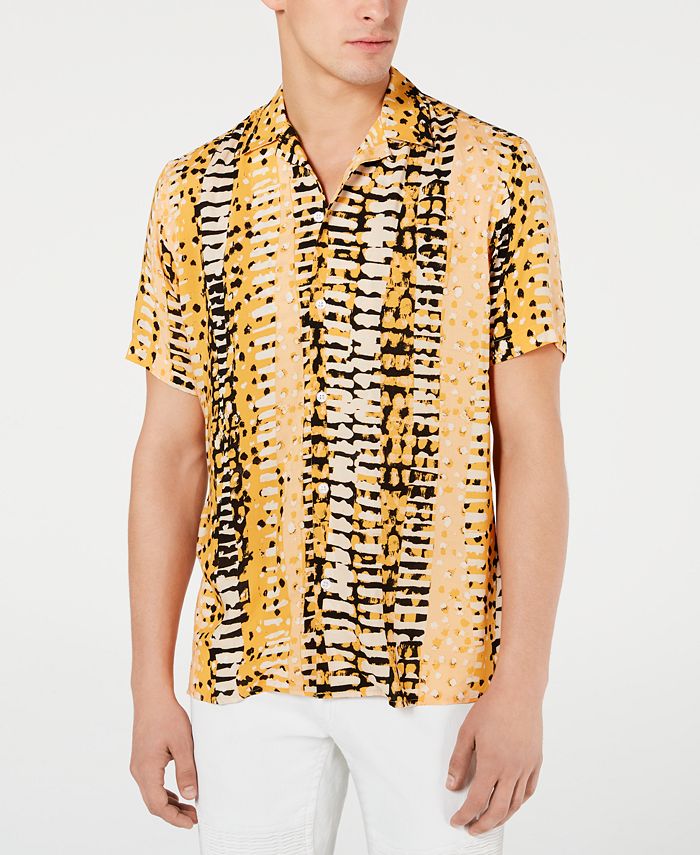 INC International Concepts Men's Animal Print Shirt Yellow Size X-Large