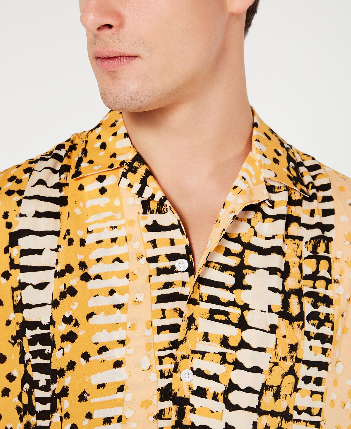 INC International Concepts Men's Animal Print Shirt Yellow Size X-Large