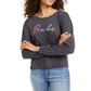 Rebellious One Juniors' Babe Long-Sleeved Graphic T-Shirt Charcoal Black Size XL