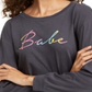 Rebellious One Juniors' Babe Long-Sleeved Graphic T-Shirt Charcoal Black Size XL