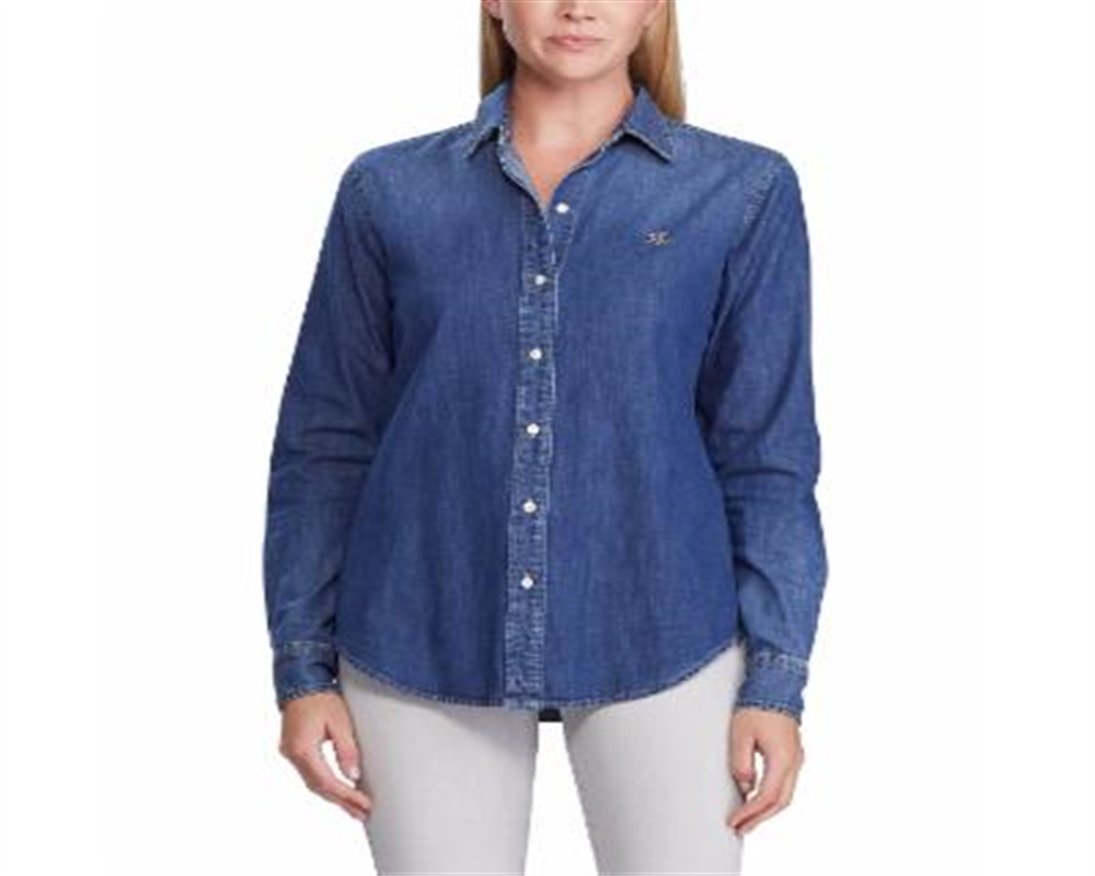 Ralph Lauren Women's Collared Denim Shirt Blue Size Small