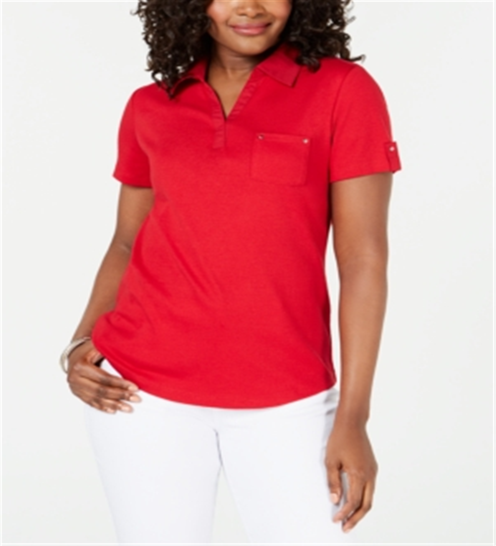 Karen Scott Women's Cotton Polo Top Red Size Small