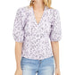 INC International Concepts Women's Tie Floral Short Sleeve V Neck Wrap Top Purple Size X-Large