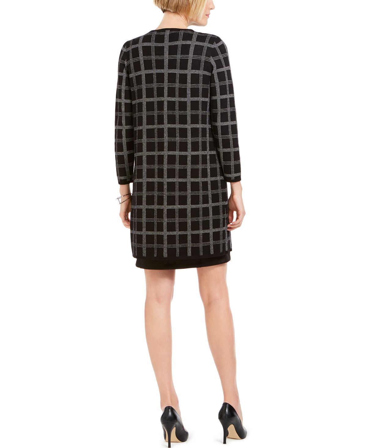 Kasper Women's Patterned Open Cardigan Sweater Black Size Petite Large