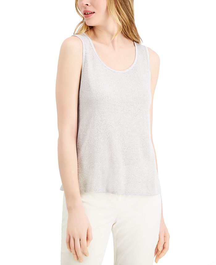 Alfani Women's Metallic Knit Tank Top Sweater Gray Size Small