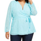 Charter Club Women's Plus Textured Wrap Blouse Blue Size 1X