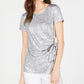 INC International Concepts Women's Blouse Metallic Side Tie Shine Top Silver Size Small