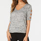 Thalia Sodi Women's Metallic Heathered Cutout Sleeve Top Gray Size Medium