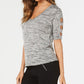 Thalia Sodi Women's Metallic Heathered Cutout Sleeve Top Gray Size Medium
