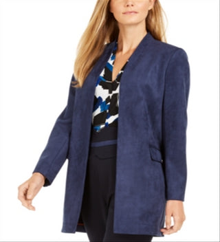 Calvin Klein Women's Faux Suede Open Front Topper Jacket Blue Size 16
