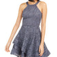 BCX Women's Sleeveless Halter Short Fit Flare Party Dress Gray Size 0