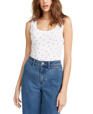 Ultra Flirt Junior's Lace Trimmed Pointelle Tank White Size Medium