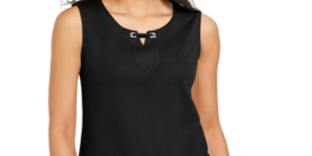 Karen Scott Women's Grommet Trim Tank Top Black Size Large