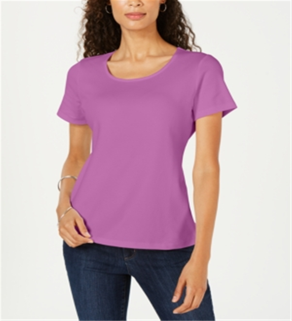 Karen Scott Women's Short Sleeve Scoop Neck Top Purple Size Large